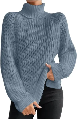 Women's Turtleneck Oversized Sweaters Casual Long Sleeve Ribbed Knitted Jumper Tops Cozy Warm Pullover Sweater