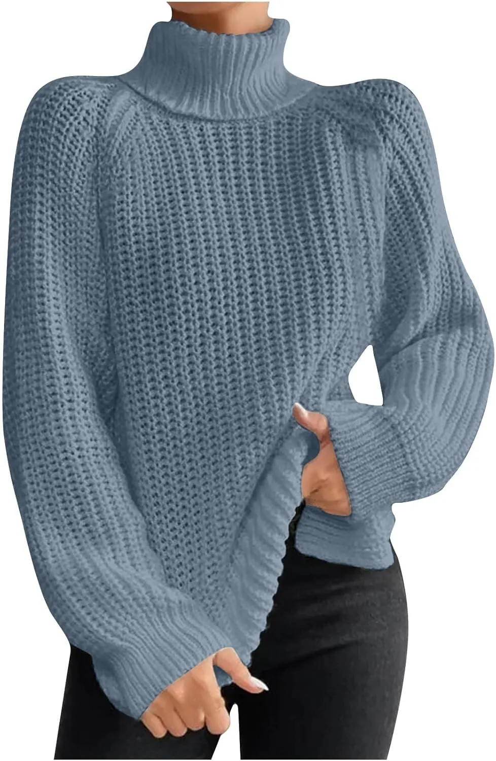 Women's Turtleneck Oversized Sweaters Casual Long Sleeve Ribbed Knitted Jumper Tops Cozy Warm Pullover Sweater