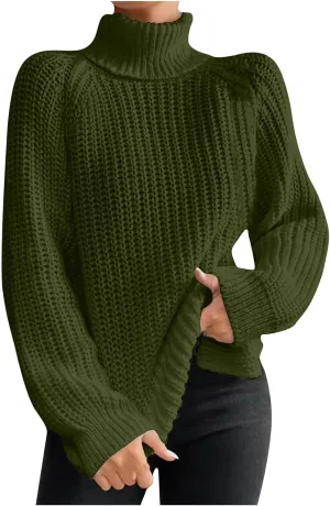 Women's Turtleneck Oversized Sweaters Casual Long Sleeve Ribbed Knitted Jumper Tops Cozy Warm Pullover Sweater