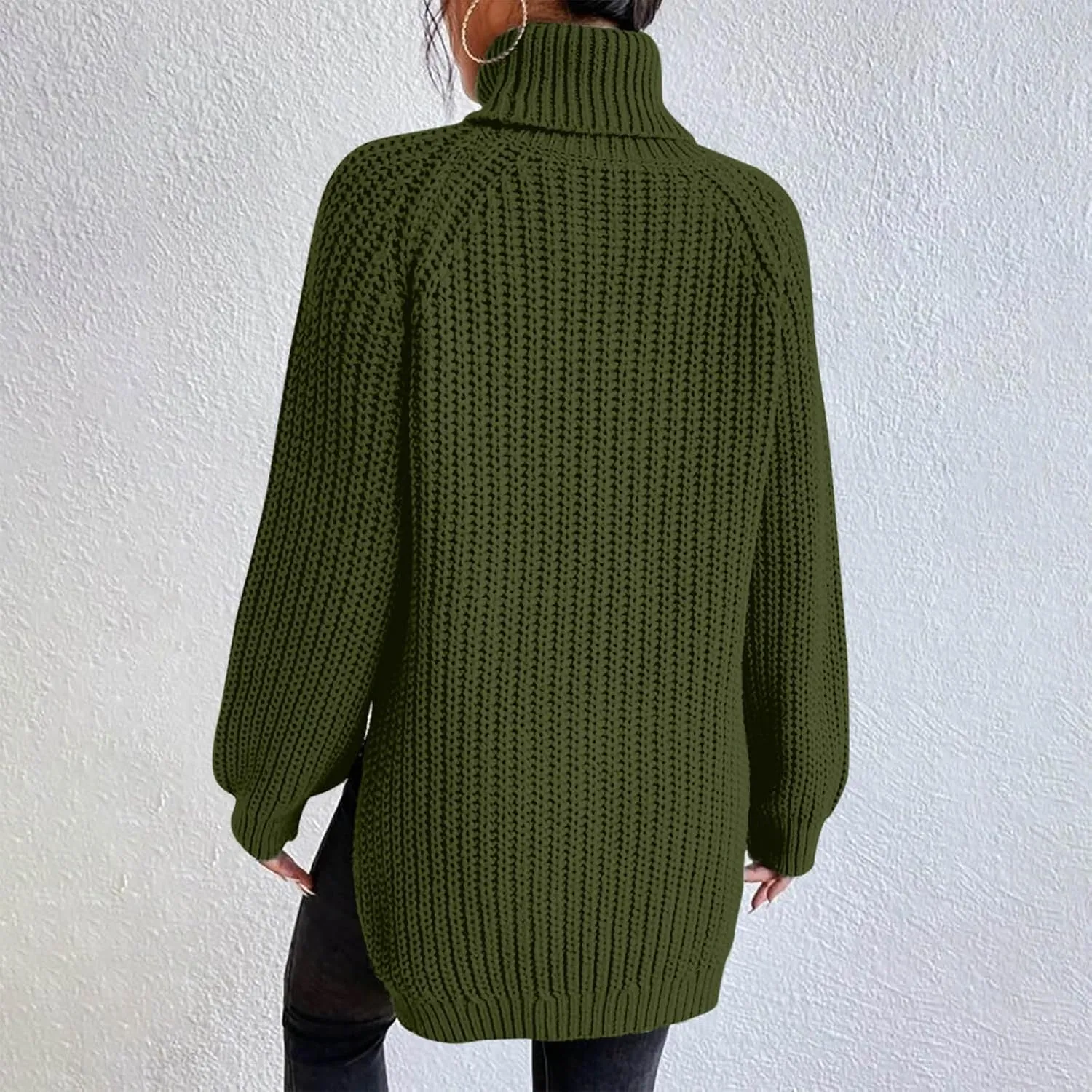 Women's Turtleneck Oversized Sweaters Casual Long Sleeve Ribbed Knitted Jumper Tops Cozy Warm Pullover Sweater
