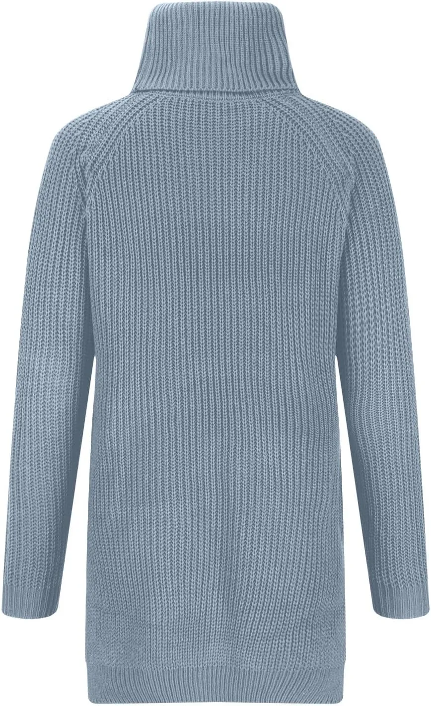 Women's Turtleneck Oversized Sweaters Casual Long Sleeve Ribbed Knitted Jumper Tops Cozy Warm Pullover Sweater