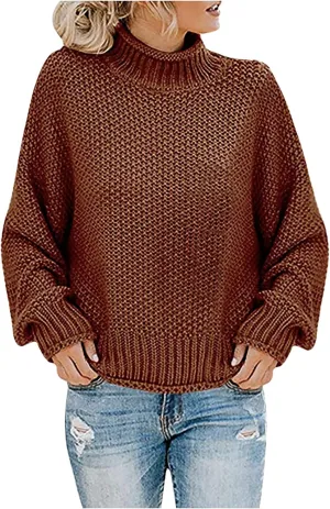 Womens Turtleneck Oversized Sweaters Chunky Knit Warm Comfy Pullovers Batwing Long Sleeve Loose Casual Jumper Tops