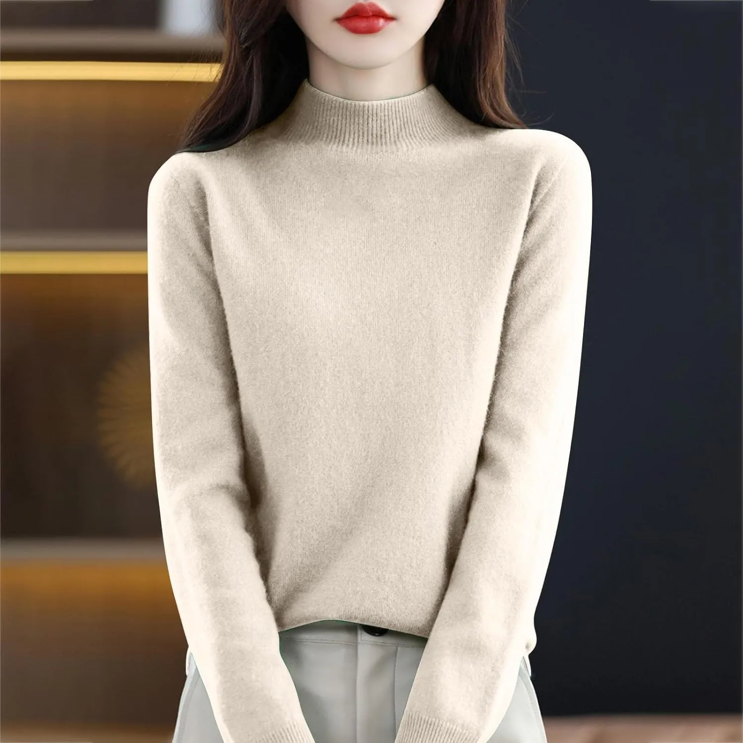 Womens Turtleneck Oversized Sweaters Loose Large Size Thick Knitted Sweater Bottom Shirt Women's Sweaters Fall