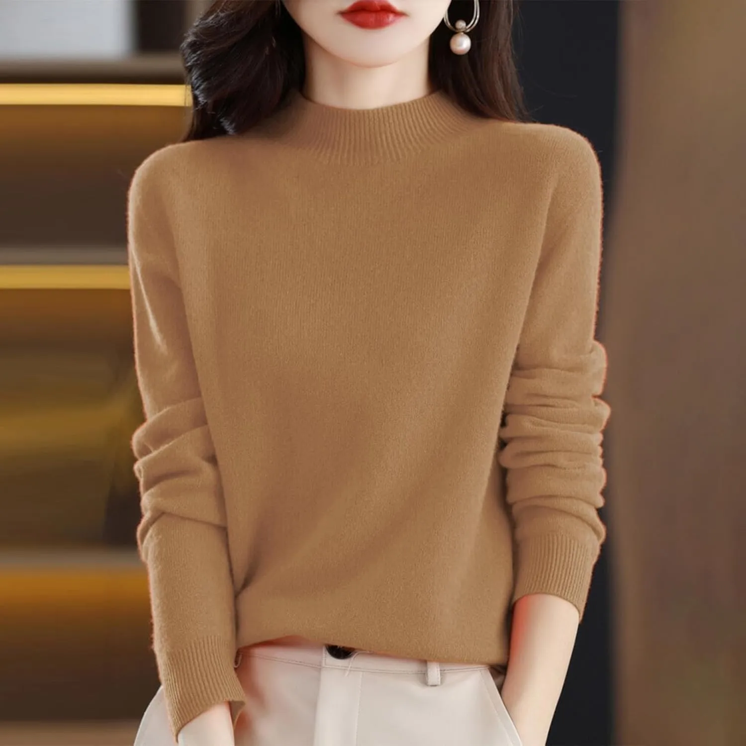 Womens Turtleneck Oversized Sweaters Loose Large Size Thick Knitted Sweater Bottom Shirt Women's Sweaters Fall