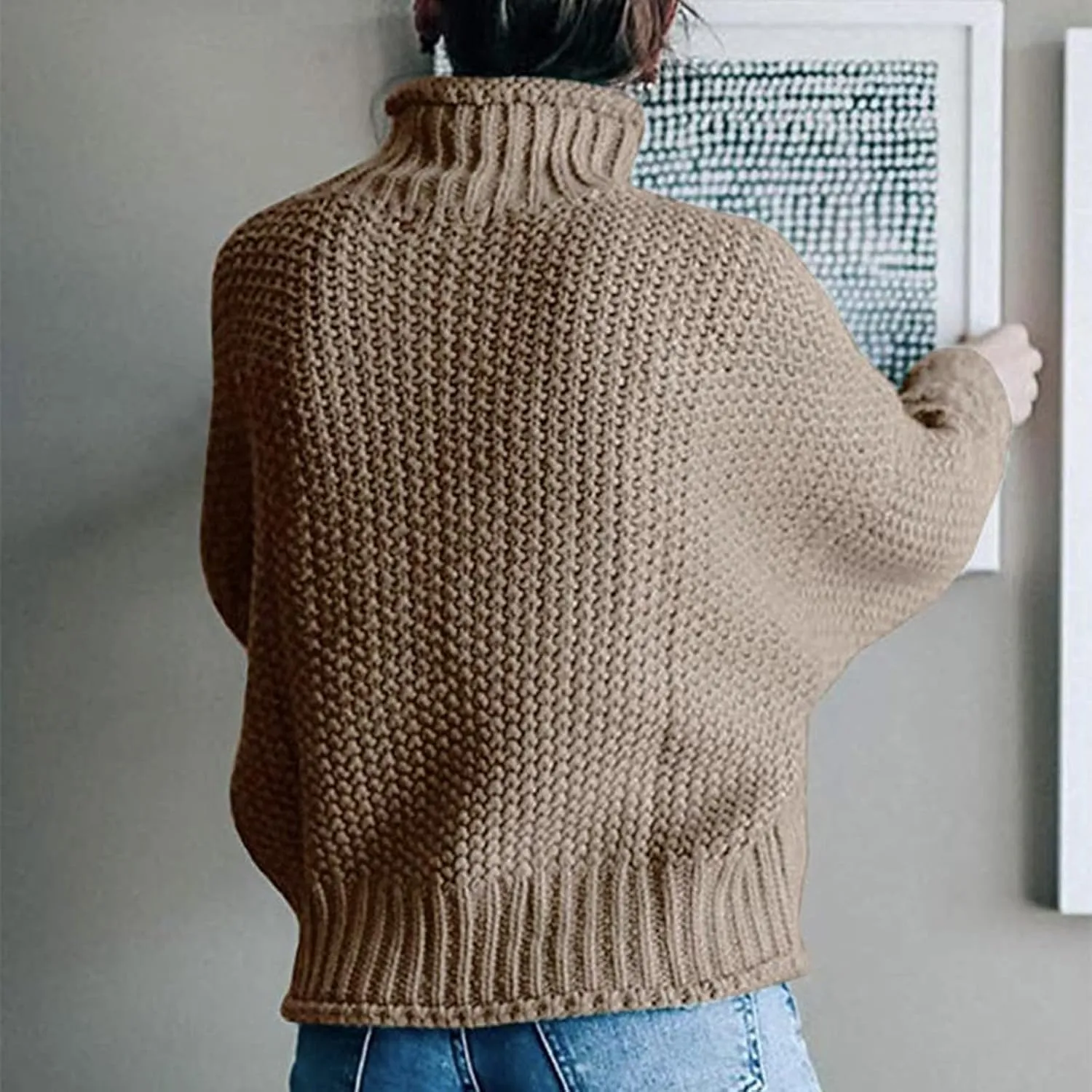 Womens Turtleneck Sweater Long Sleeve Knitted Sweater Winter Fashion Sweaters Casual Oversized Sweater Blouse