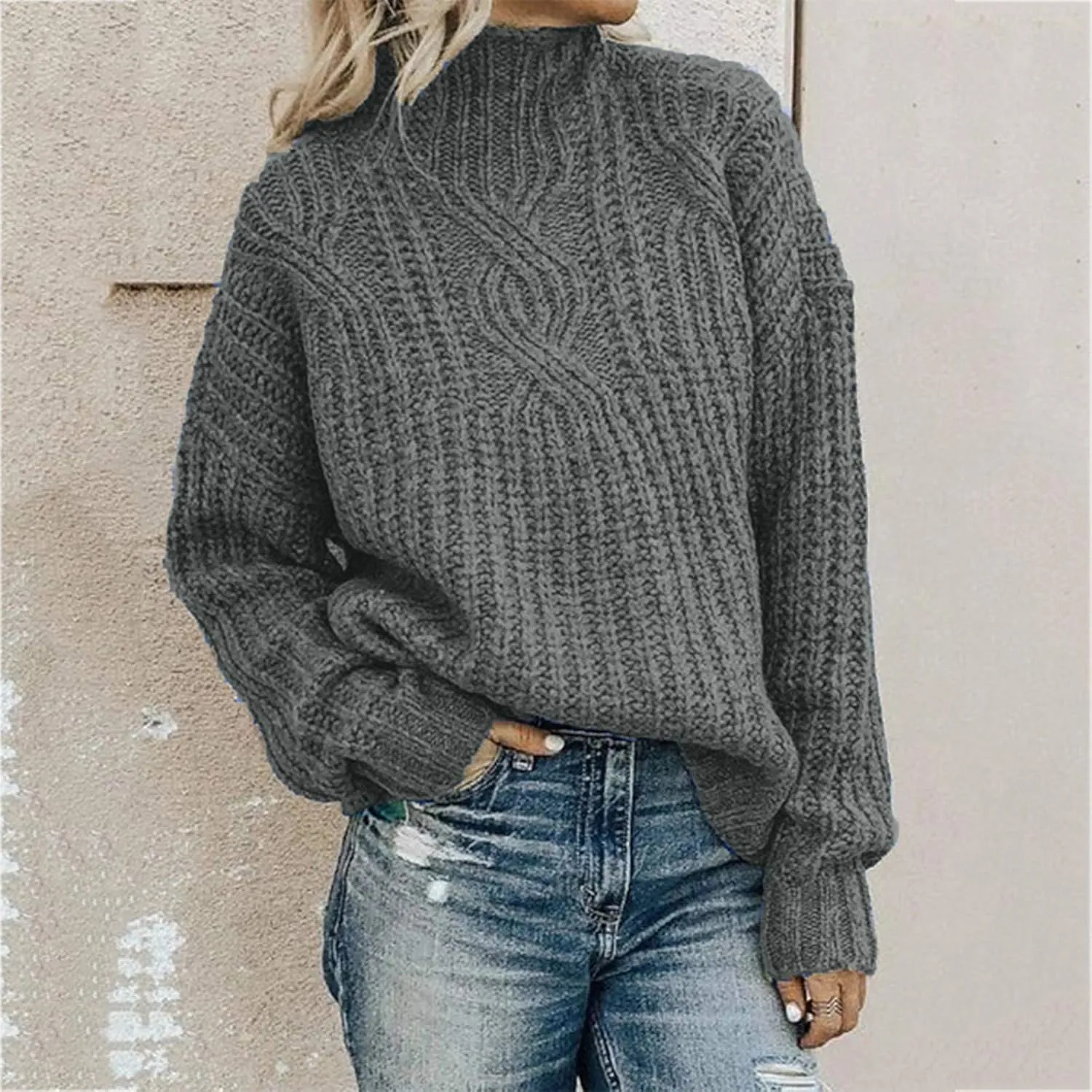 Womens Turtleneck Sweater Long Sleeve Solid Color Sweater Casual Trendy Sweater Regular Fit Sweats Knitted Sweater