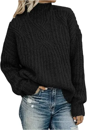 Womens Turtleneck Sweater Long Sleeve Solid Color Sweater Casual Trendy Sweater Regular Fit Sweats Knitted Sweater