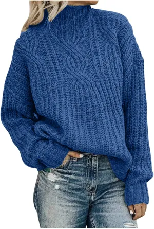 Womens Turtleneck Sweater Long Sleeve Solid Color Sweater Casual Trendy Sweater Regular Fit Sweats Knitted Sweater