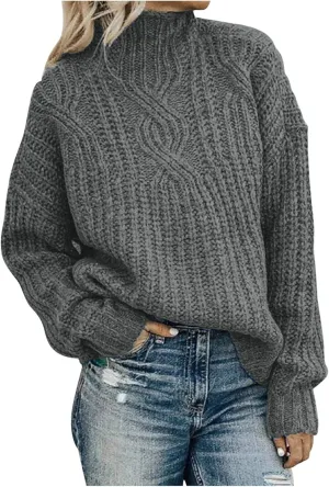 Womens Turtleneck Sweater Long Sleeve Solid Color Sweater Casual Trendy Sweater Regular Fit Sweats Knitted Sweater