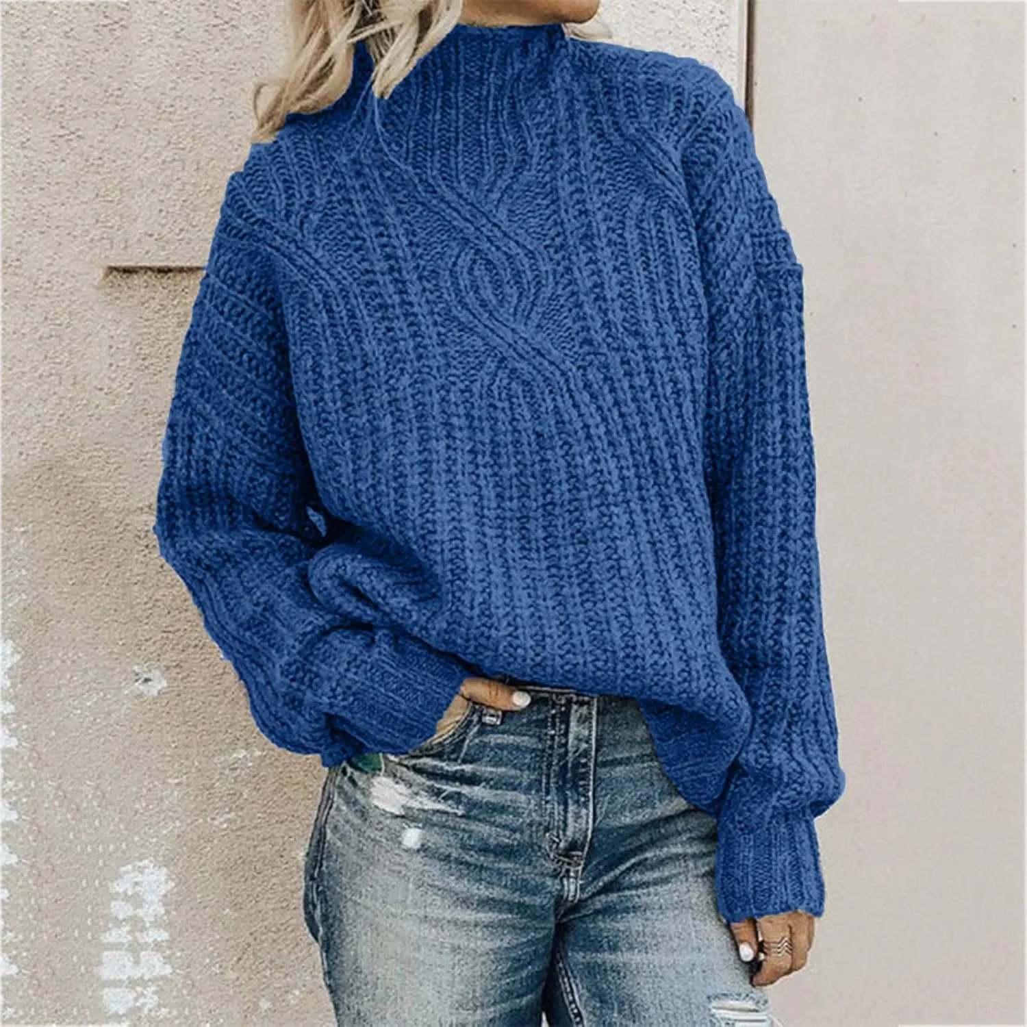 Womens Turtleneck Sweater Long Sleeve Solid Color Sweater Casual Trendy Sweater Regular Fit Sweats Knitted Sweater