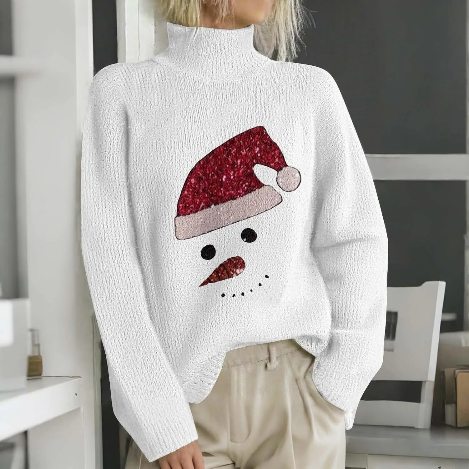 Womens Turtleneck Sweater Oversized Long Sleeve Blouse Classic Casual Jumper Turtle Neck Fall Winter Basic Knit Top