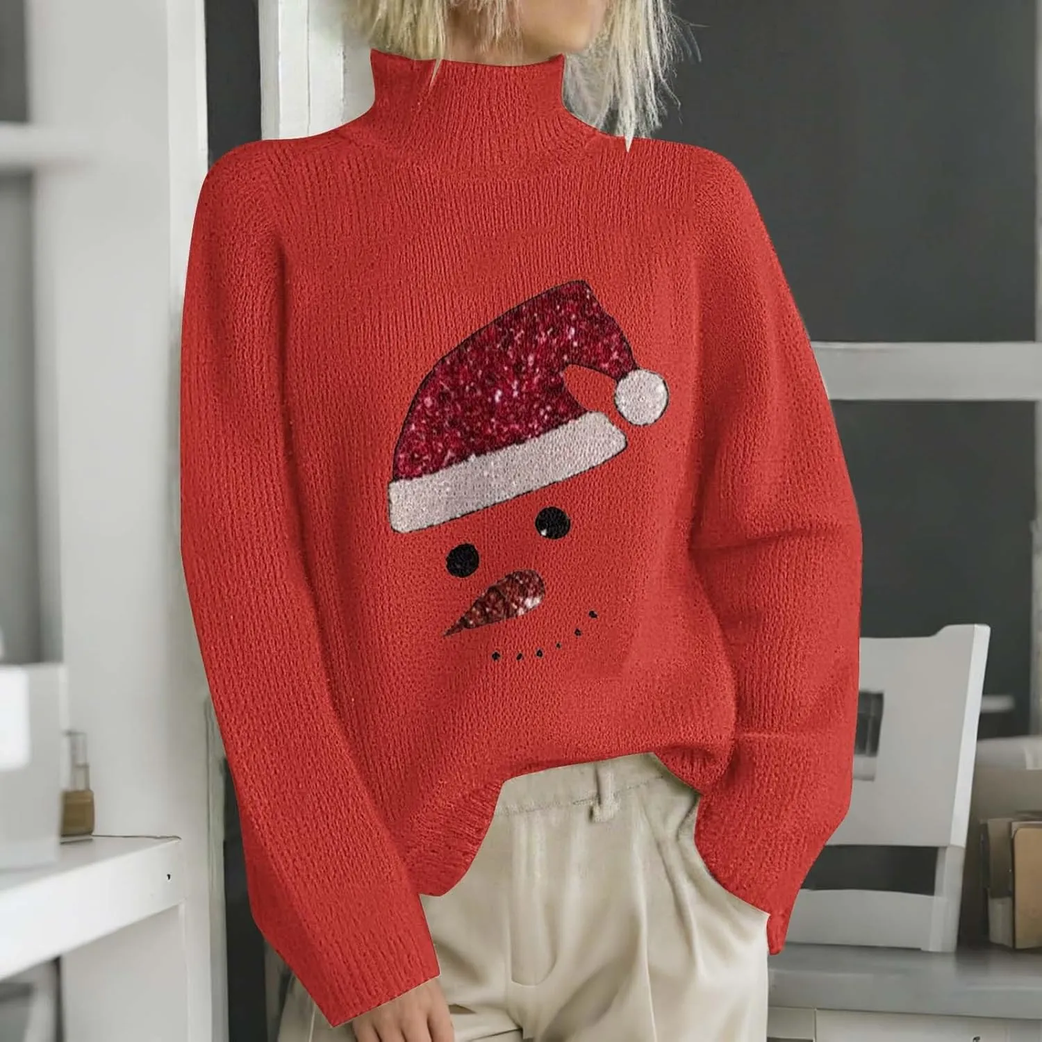 Womens Turtleneck Sweater Oversized Long Sleeve Blouse Classic Casual Jumper Turtle Neck Fall Winter Basic Knit Top