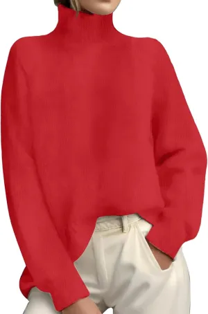 Womens Turtleneck Sweater Oversized Long Sleeve Ribbed Turtle Neck Blouse Fall Winter Basic Layering Knit Top