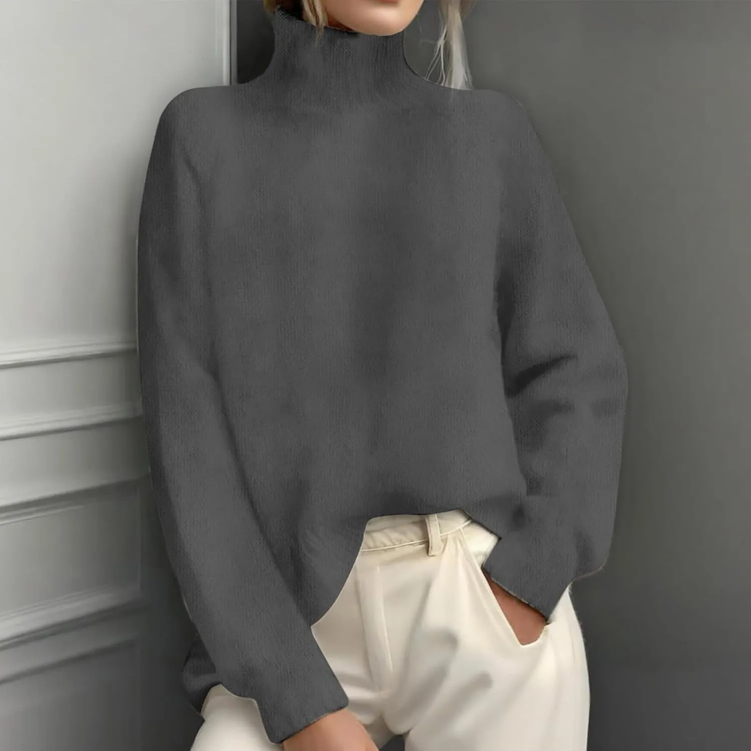 Womens Turtleneck Sweater Oversized Long Sleeve Ribbed Turtle Neck Blouse Fall Winter Basic Layering Knit Top