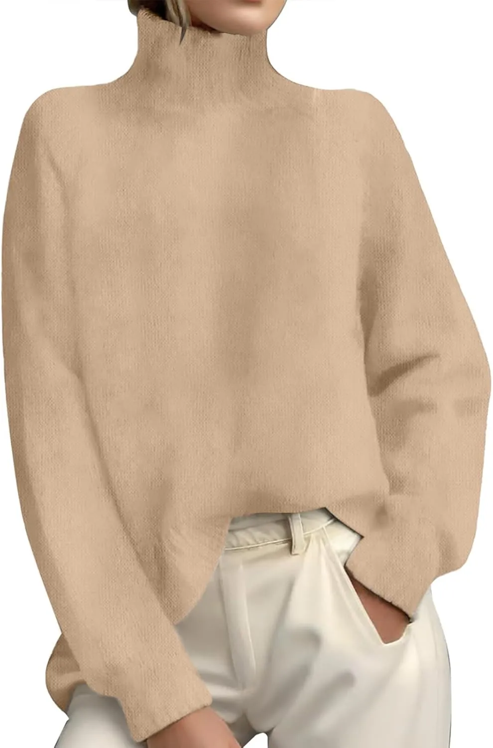 Womens Turtleneck Sweater Oversized Long Sleeve Ribbed Turtle Neck Blouse Fall Winter Basic Layering Knit Top