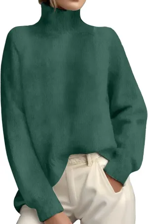 Womens Turtleneck Sweater Oversized Long Sleeve Ribbed Turtle Neck Blouse Fall Winter Basic Layering Knit Top