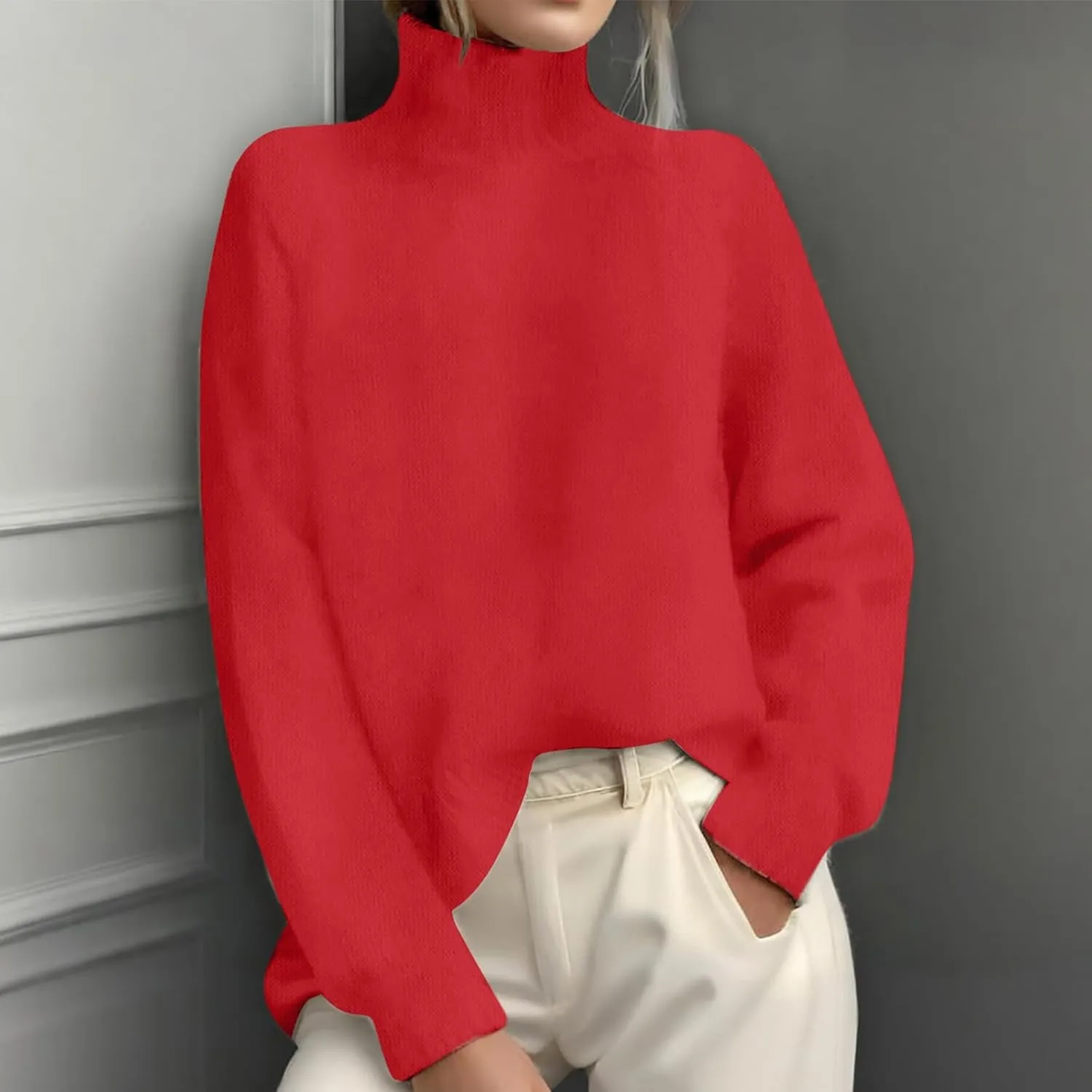 Womens Turtleneck Sweater Oversized Long Sleeve Ribbed Turtle Neck Blouse Fall Winter Basic Layering Knit Top