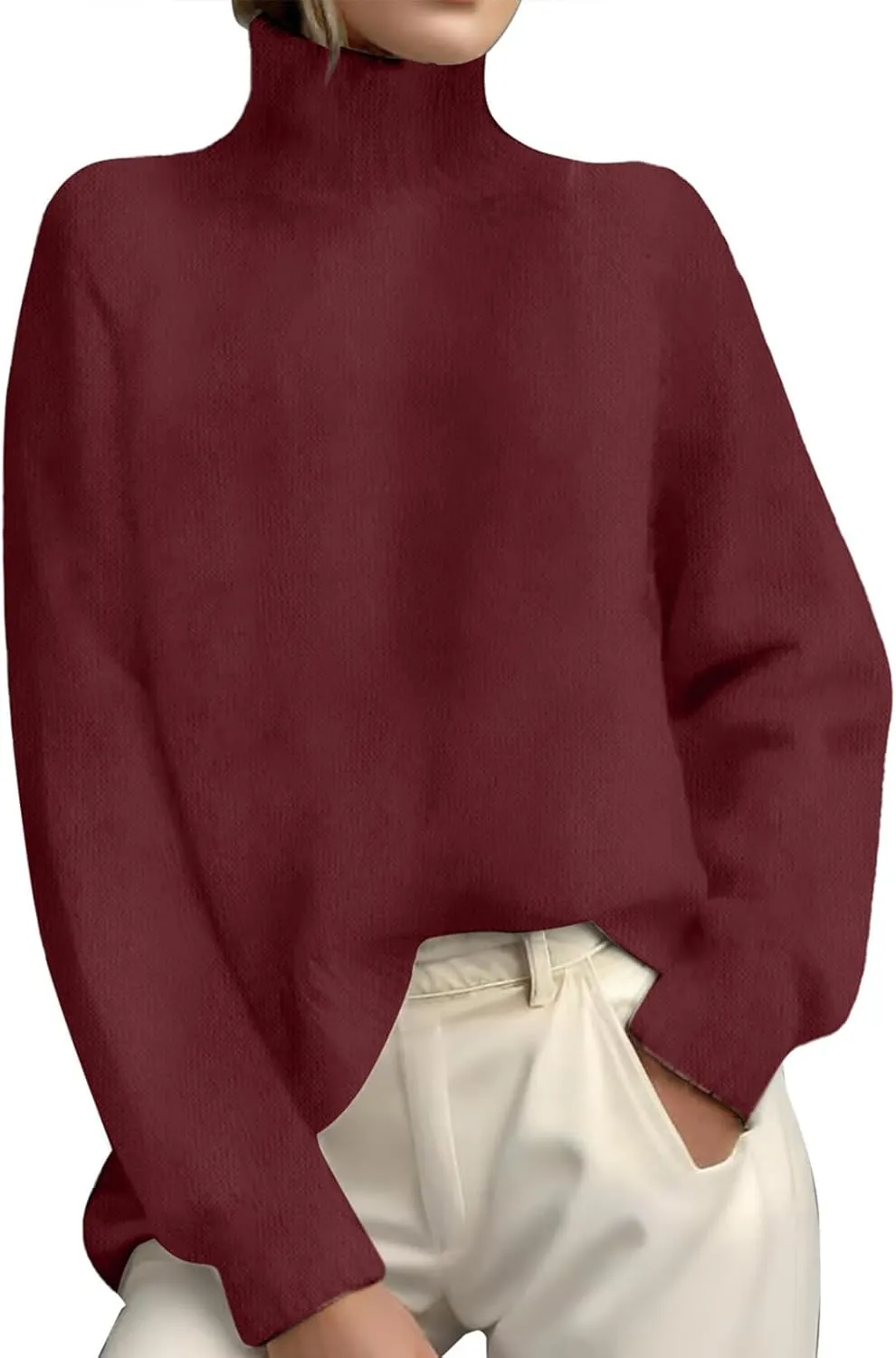 Womens Turtleneck Sweater Oversized Long Sleeve Ribbed Turtle Neck Blouse Fall Winter Basic Layering Knit Top