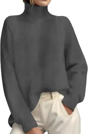 Womens Turtleneck Sweater Oversized Long Sleeve Ribbed Turtle Neck Blouse Fall Winter Basic Layering Knit Top