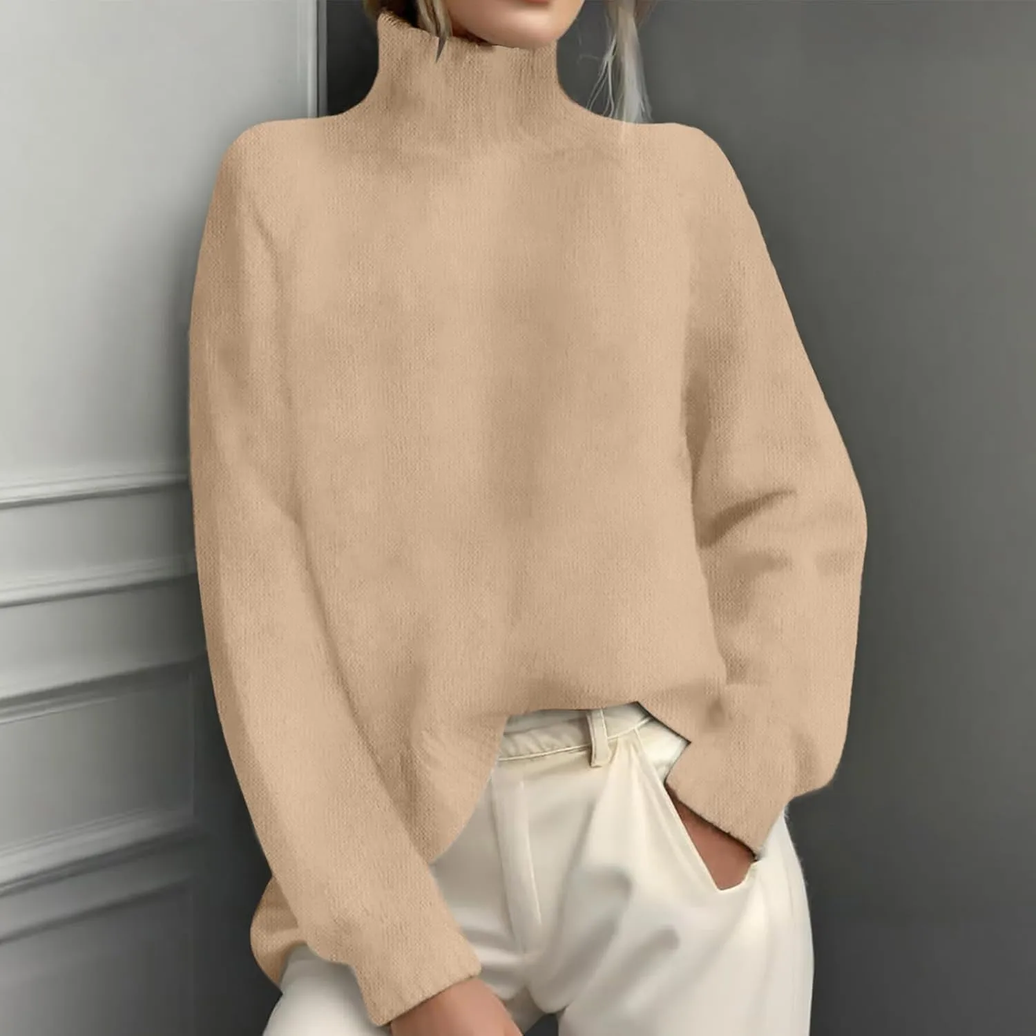 Womens Turtleneck Sweater Oversized Long Sleeve Ribbed Turtle Neck Blouse Fall Winter Basic Layering Knit Top