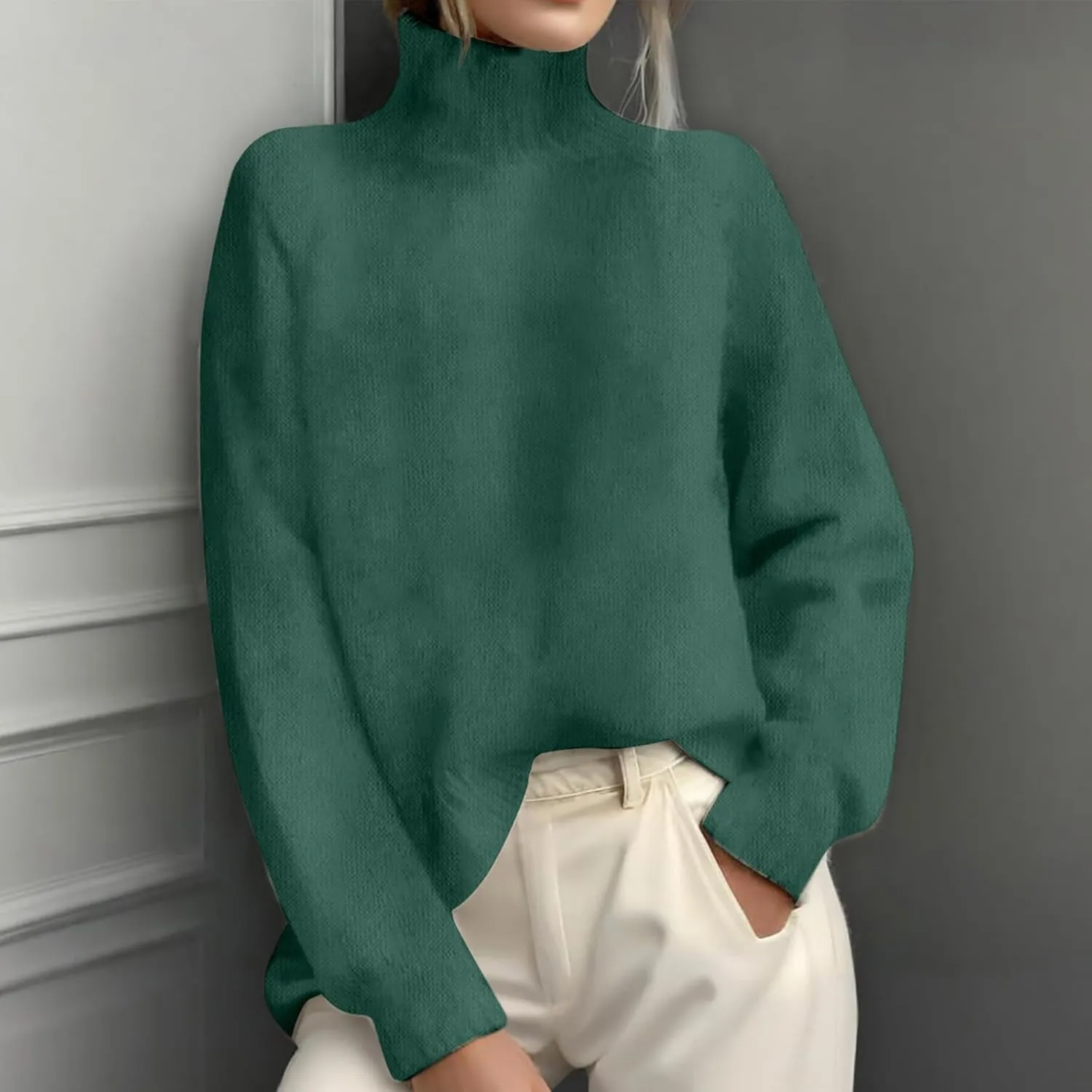 Womens Turtleneck Sweater Oversized Long Sleeve Ribbed Turtle Neck Blouse Fall Winter Basic Layering Knit Top