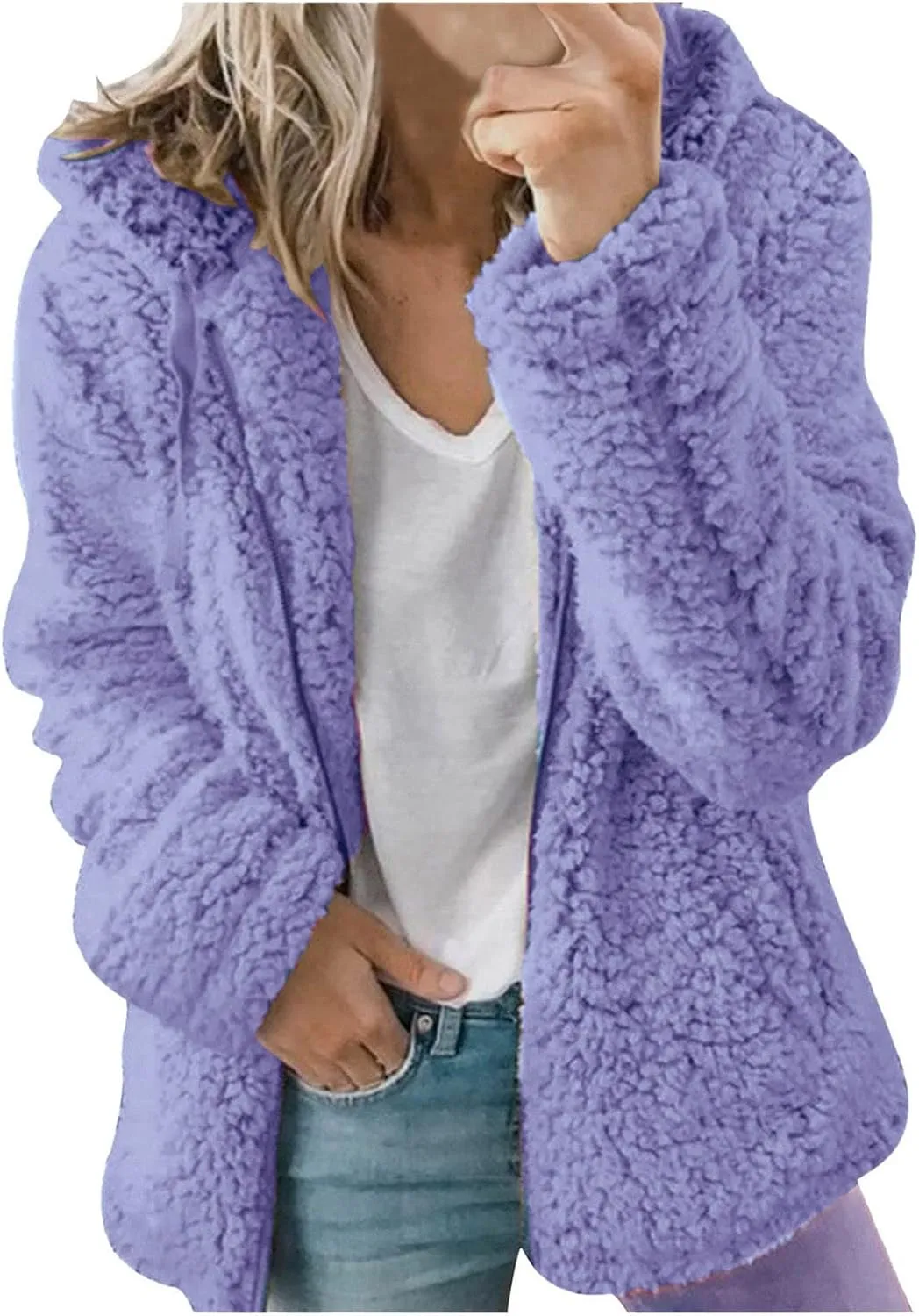 Womens Warm Coats 2025 Winter Fleece Teddy Sherpa Jacket Trendy Full Zip Up Hoodies with Pockets Soft Outerwear