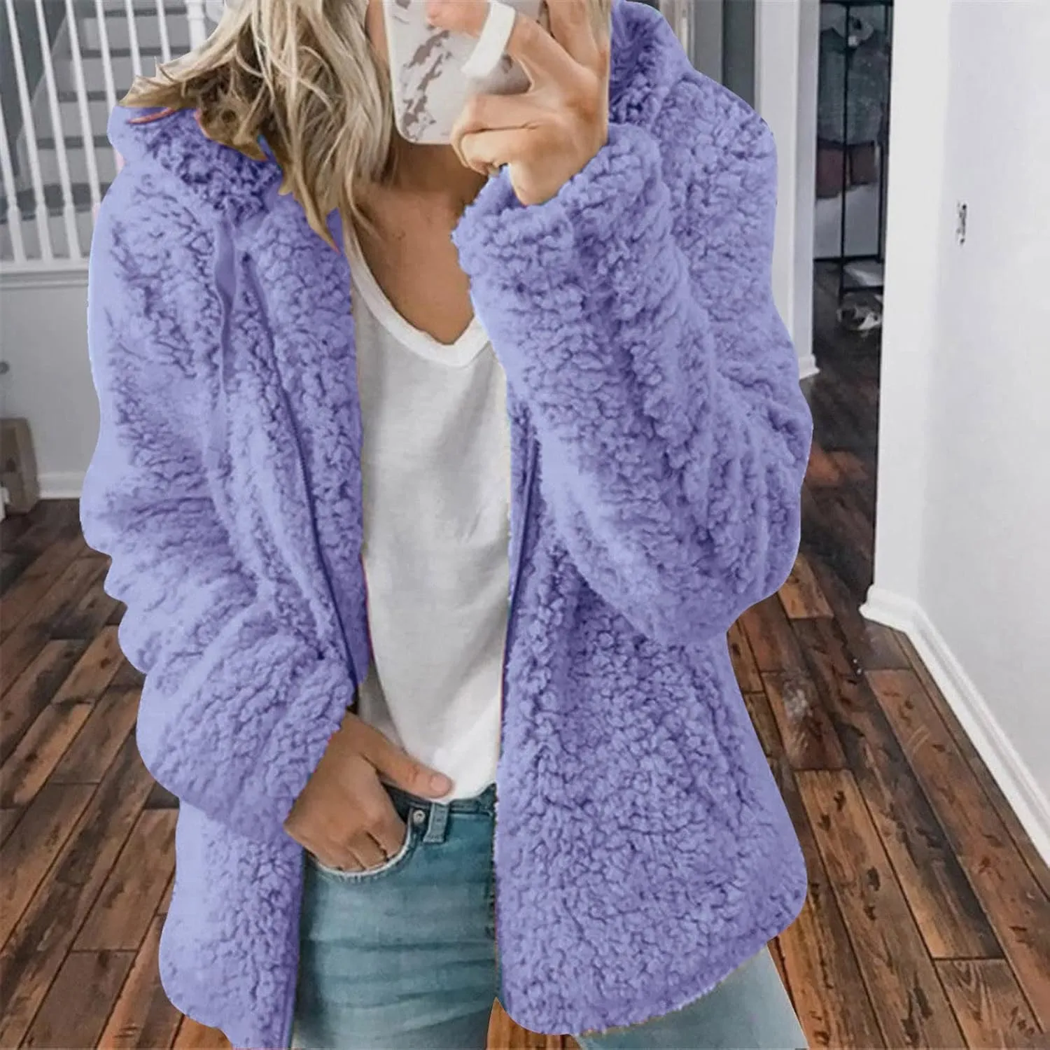 Womens Warm Coats 2025 Winter Fleece Teddy Sherpa Jacket Trendy Full Zip Up Hoodies with Pockets Soft Outerwear