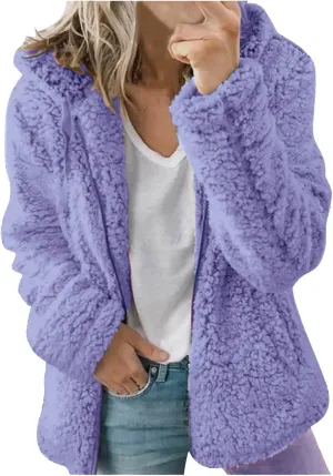 Womens Warm Coats 2025 Winter Fleece Teddy Sherpa Jacket Trendy Full Zip Up Hoodies with Pockets Soft Outerwear
