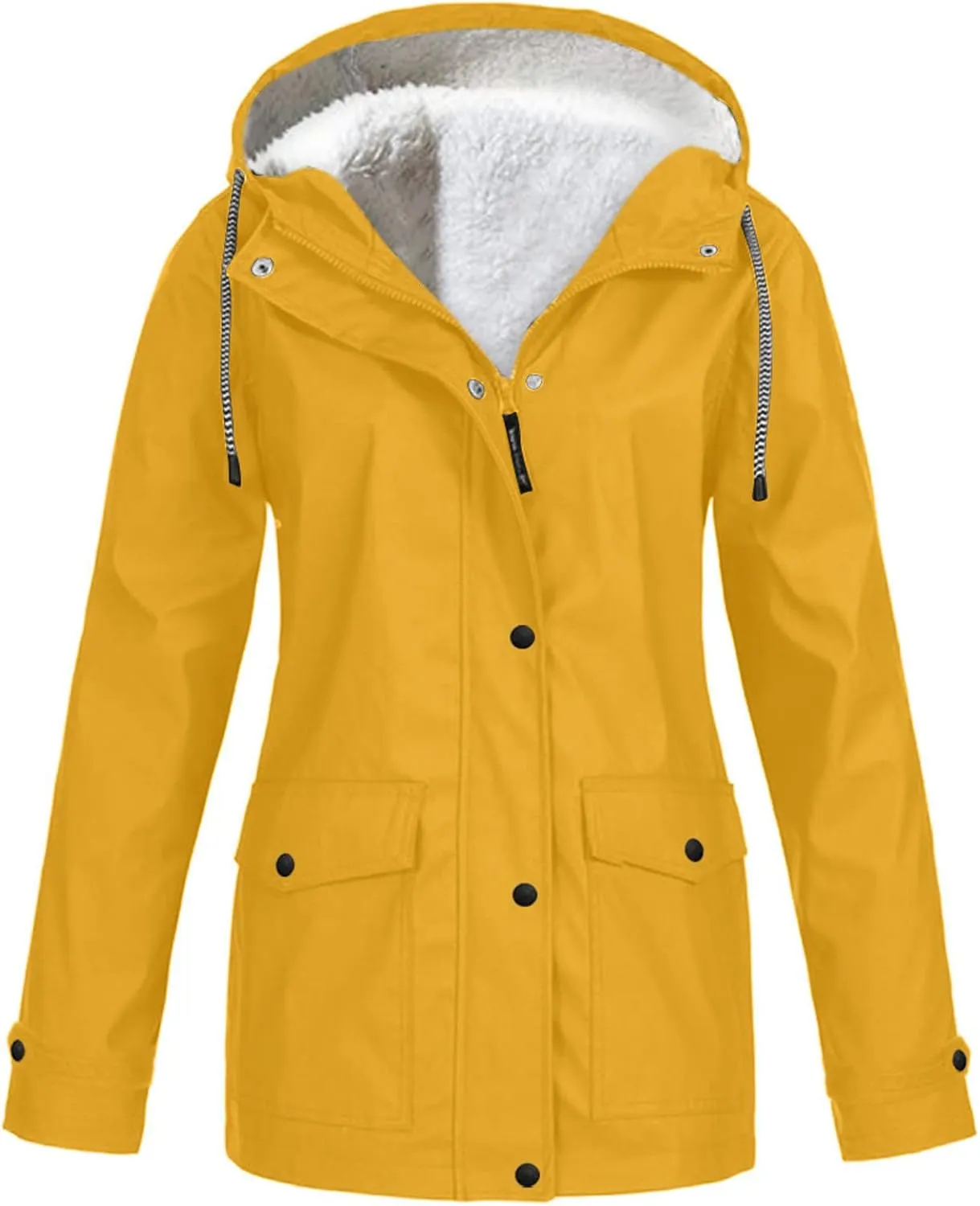 Womens Windbreaker Jackets Fleece Lined Climbing Raincoats Waterproof Lightweight Outdoor Hooded Trench Coats