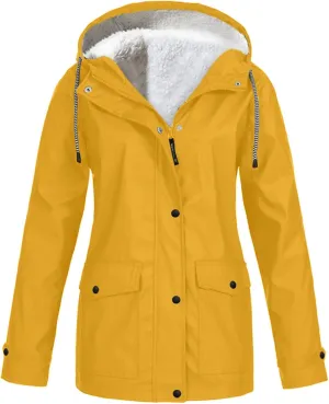 Womens Windbreaker Jackets Fleece Lined Climbing Raincoats Waterproof Lightweight Outdoor Hooded Trench Coats