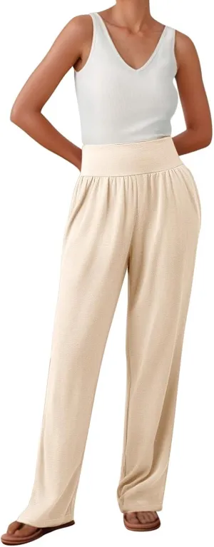 Women's Yoga Jogging Long Pants Casual Wide Straight Leg Loose Fit Bottoms High Waisted Elastic Athletic Workout Trousers