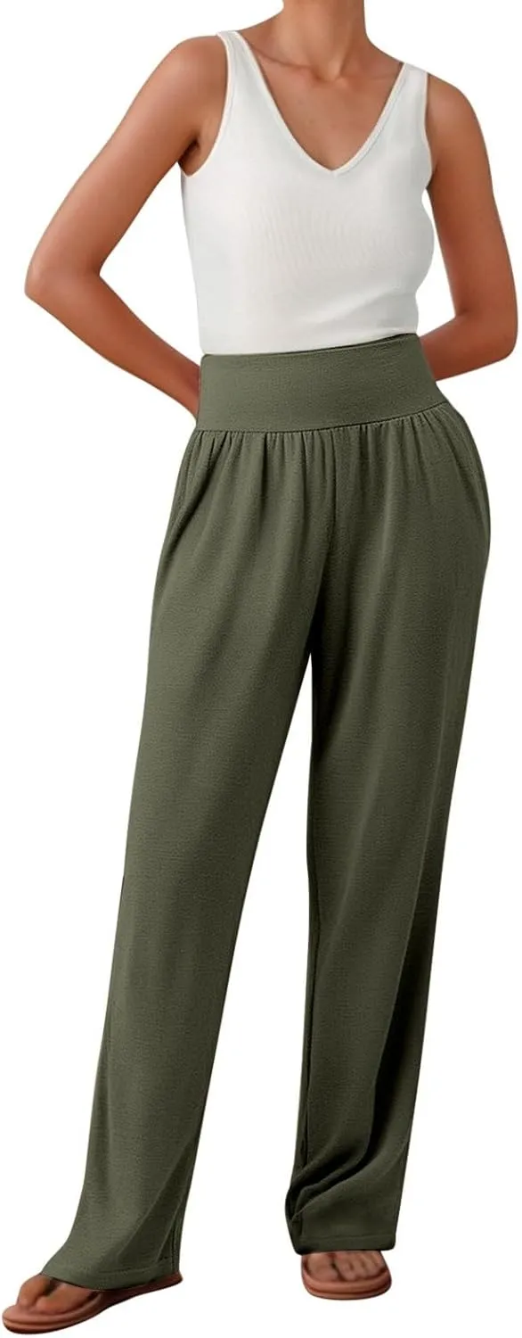 Women's Yoga Jogging Long Pants Casual Wide Straight Leg Loose Fit Bottoms High Waisted Elastic Athletic Workout Trousers