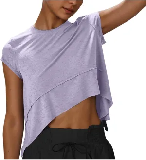 Workout Cropped Tops for Women Flowy Athletic Tops Oversized Loose Fit Running Yoga Quick Dry Soft Crewneck Tees
