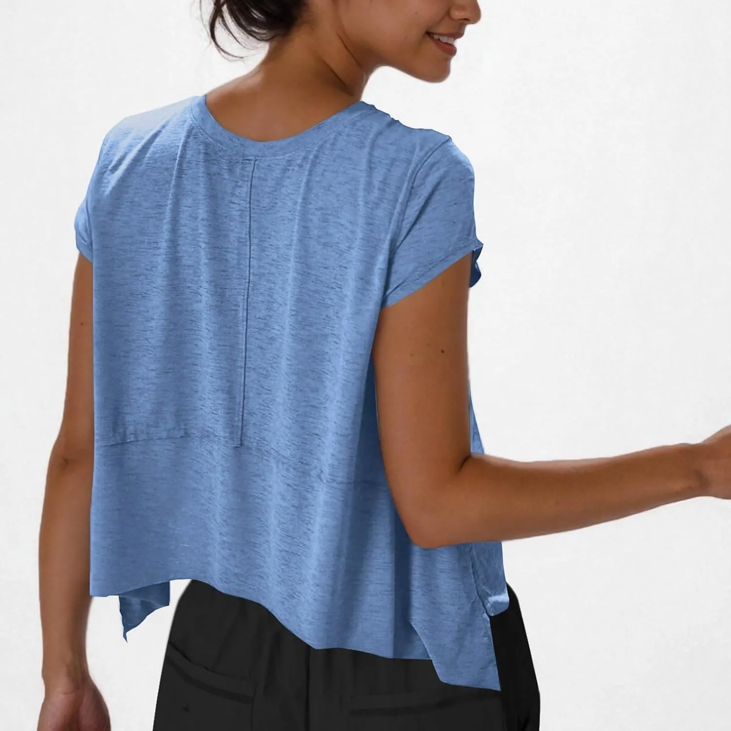Workout Cropped Tops for Women Flowy Athletic Tops Oversized Loose Fit Running Yoga Quick Dry Soft Crewneck Tees