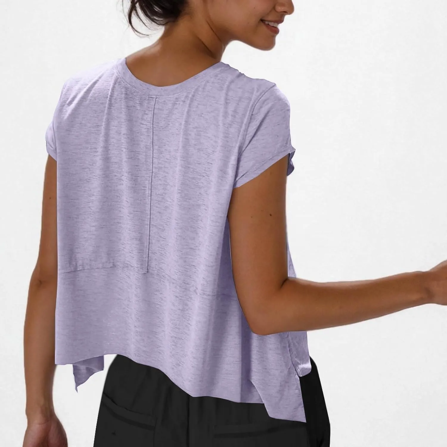 Workout Cropped Tops for Women Flowy Athletic Tops Oversized Loose Fit Running Yoga Quick Dry Soft Crewneck Tees