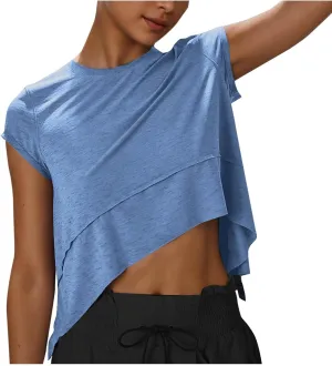 Workout Cropped Tops for Women Flowy Athletic Tops Oversized Loose Fit Running Yoga Quick Dry Soft Crewneck Tees