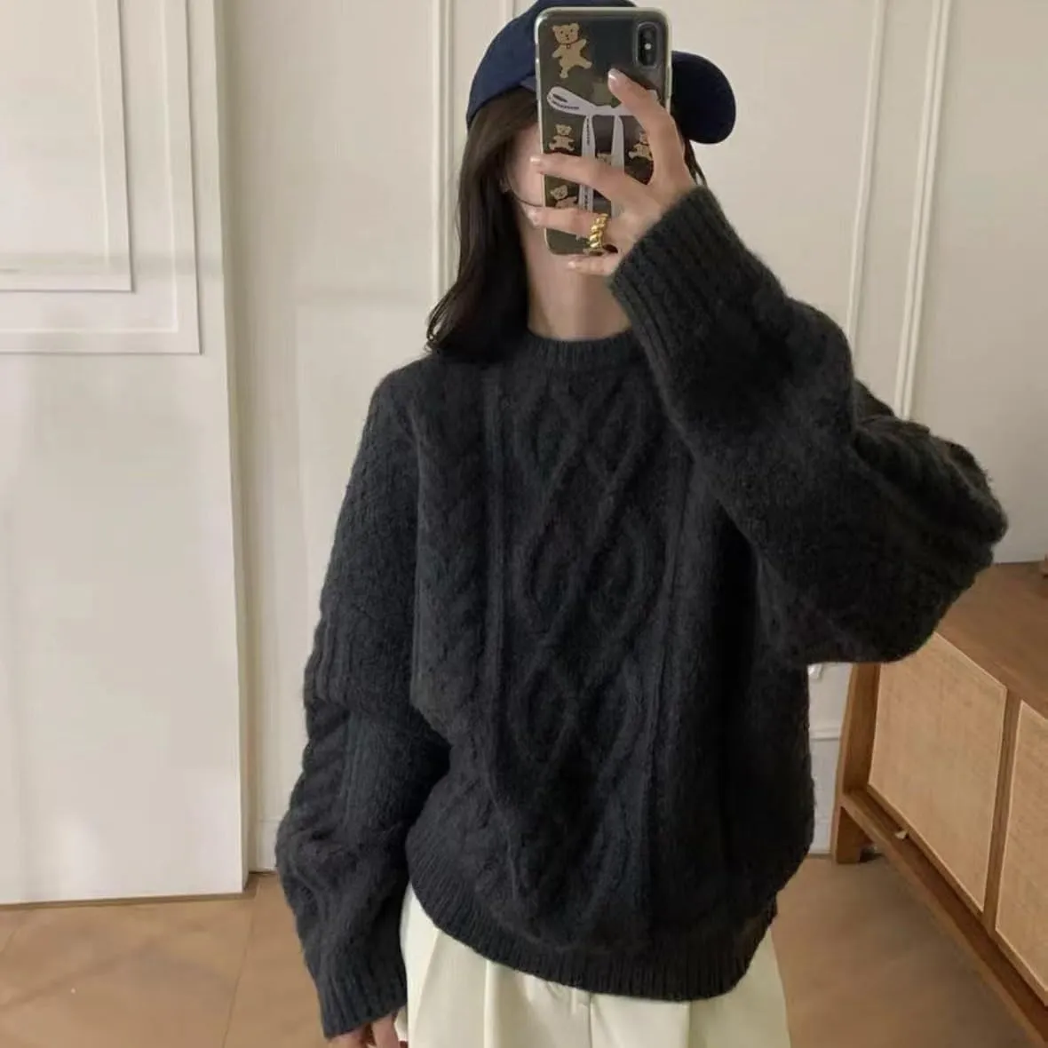 XPONNI Cable Knit Sweater Chunky Sweater Women Oversized Sweaters Y2k Long Sleeve Pullover Winter Fall Sweater Trendy 2024