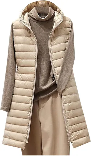 XUNRYAN Winter Puffer Jackets Women Quilted Lightweight Down Coats Trendy 2023 Zip Up Long Packable Outerwear w Hood