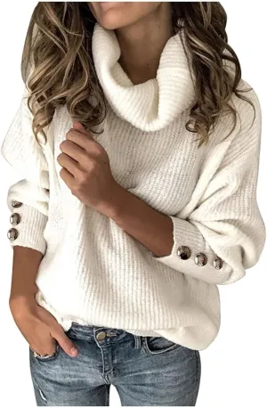 XUNRYAN Women's 2023 Sweaters Oversized Turtleneck Chunky Pullover Cowl Neck Long Sleeve Winter Slouchy Loose Knit Sweaters