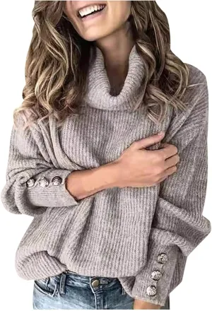 XUNRYAN Women's 2023 Sweaters Oversized Turtleneck Chunky Pullover Cowl Neck Long Sleeve Winter Slouchy Loose Knit Sweaters