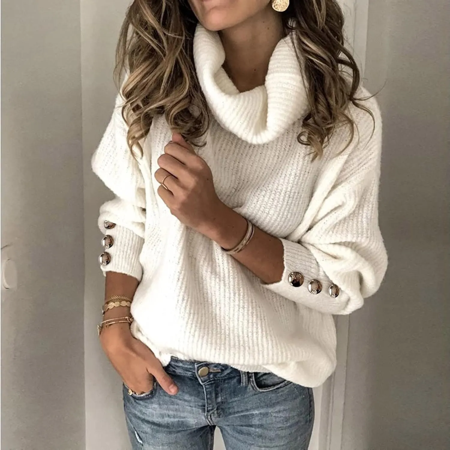 XUNRYAN Women's 2023 Sweaters Oversized Turtleneck Chunky Pullover Cowl Neck Long Sleeve Winter Slouchy Loose Knit Sweaters