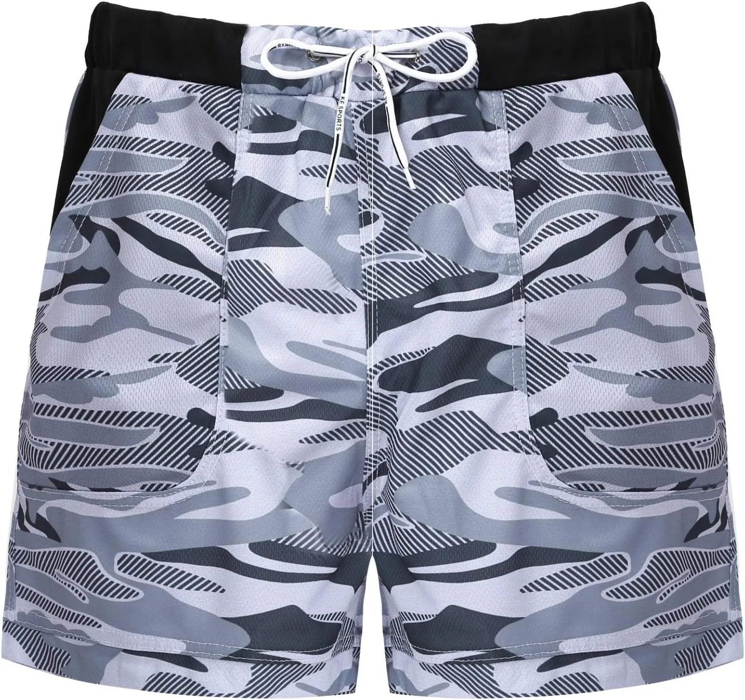 Yartina Mens Basic Long Swimming Trunks Camo Shorts Quick Dry Surf Beach Shorts with Pockets Board Shorts