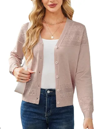 Yekaty Womens 2025 Lightweight Cropped Cardigan Sweaters Button Long Sleeve Shrugs for Dress Open Front Spring Jackets