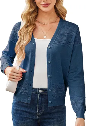 Yekaty Womens 2025 Lightweight Cropped Cardigan Sweaters Button Long Sleeve Shrugs for Dress Open Front Spring Jackets