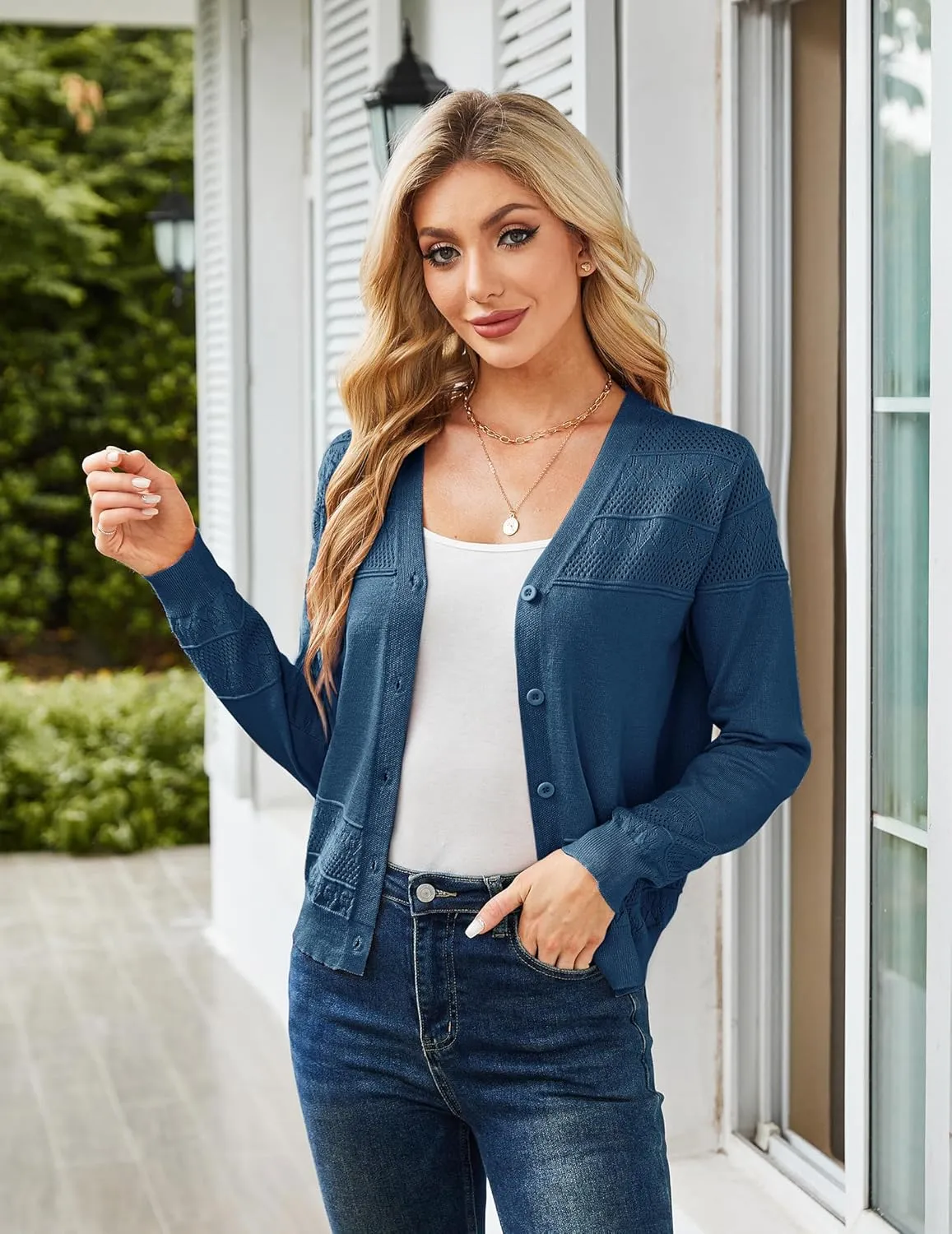 Yekaty Womens 2025 Lightweight Cropped Cardigan Sweaters Button Long Sleeve Shrugs for Dress Open Front Spring Jackets