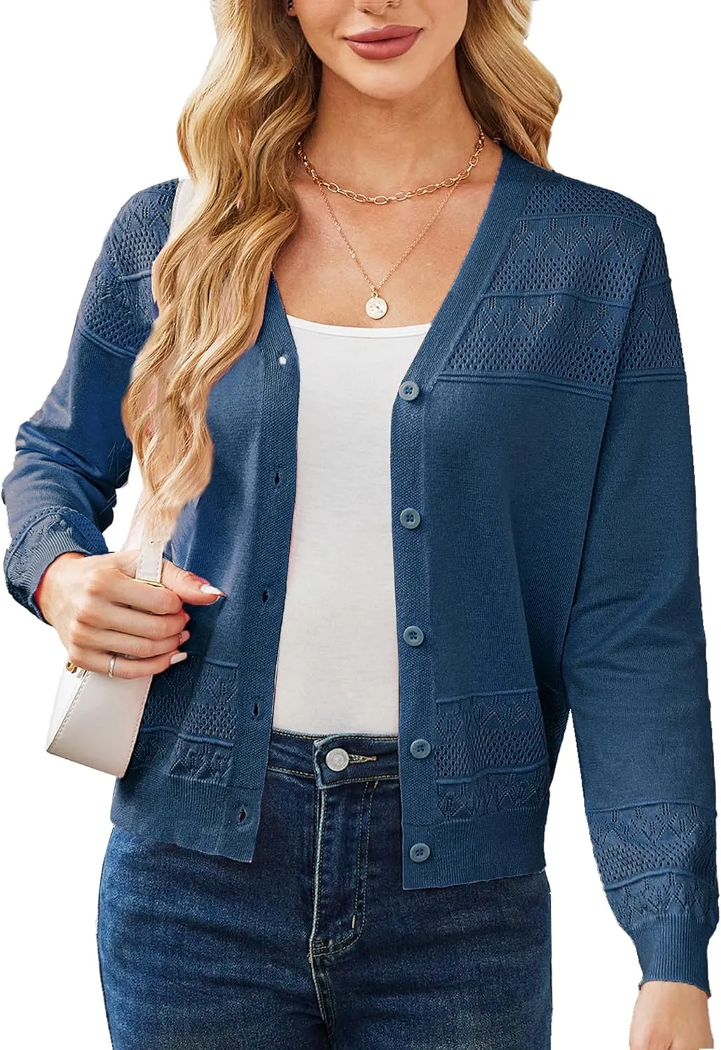 Yekaty Womens 2025 Lightweight Cropped Cardigan Sweaters Button Long Sleeve Shrugs for Dress Open Front Spring Jackets