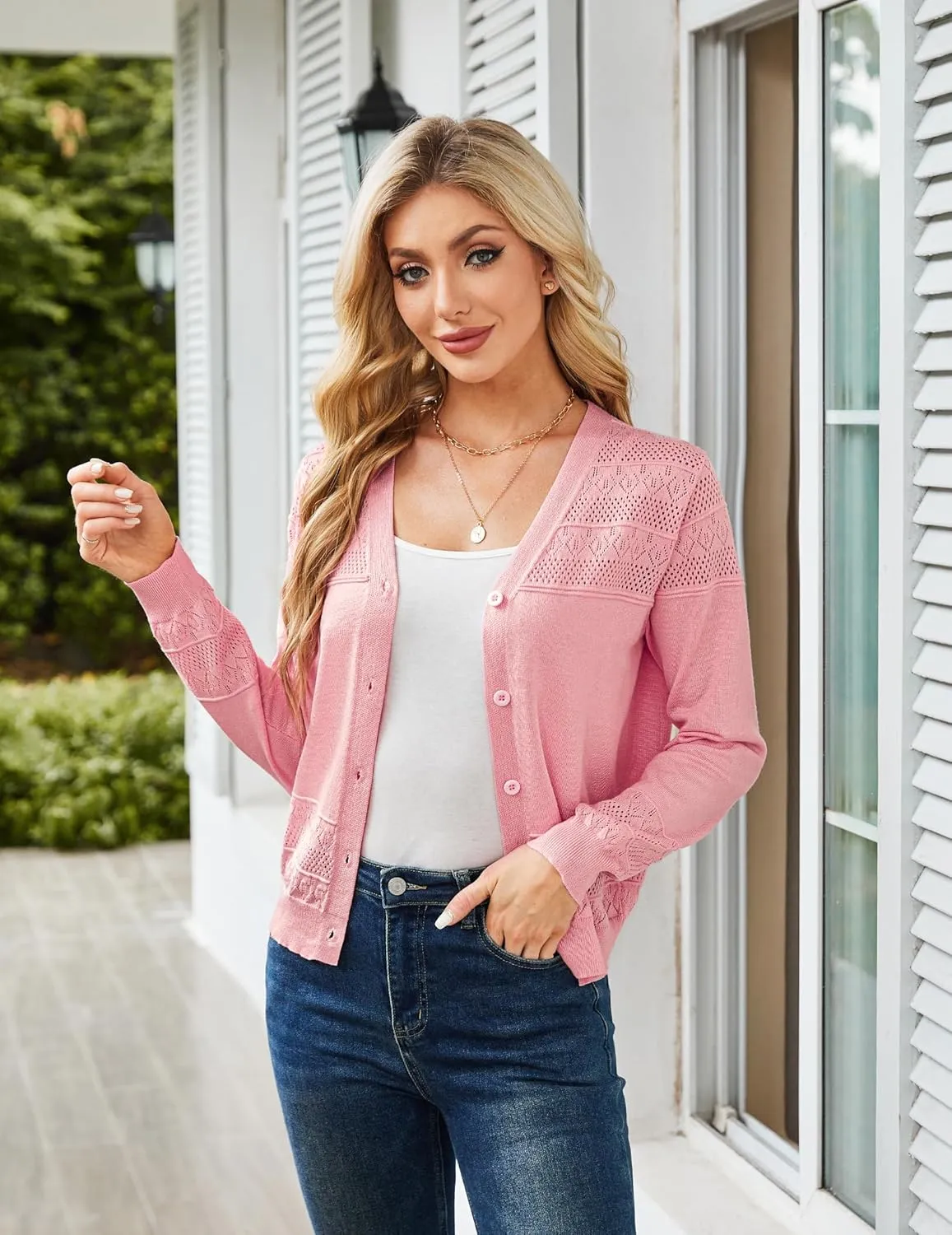 Yekaty Womens 2025 Lightweight Cropped Cardigan Sweaters Button Long Sleeve Shrugs for Dress Open Front Spring Jackets