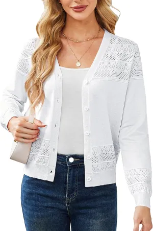 Yekaty Womens 2025 Lightweight Cropped Cardigan Sweaters Button Long Sleeve Shrugs for Dress Open Front Spring Jackets
