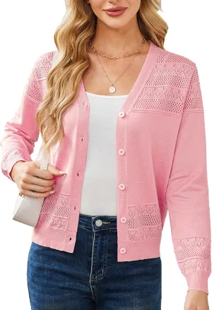 Yekaty Womens 2025 Lightweight Cropped Cardigan Sweaters Button Long Sleeve Shrugs for Dress Open Front Spring Jackets