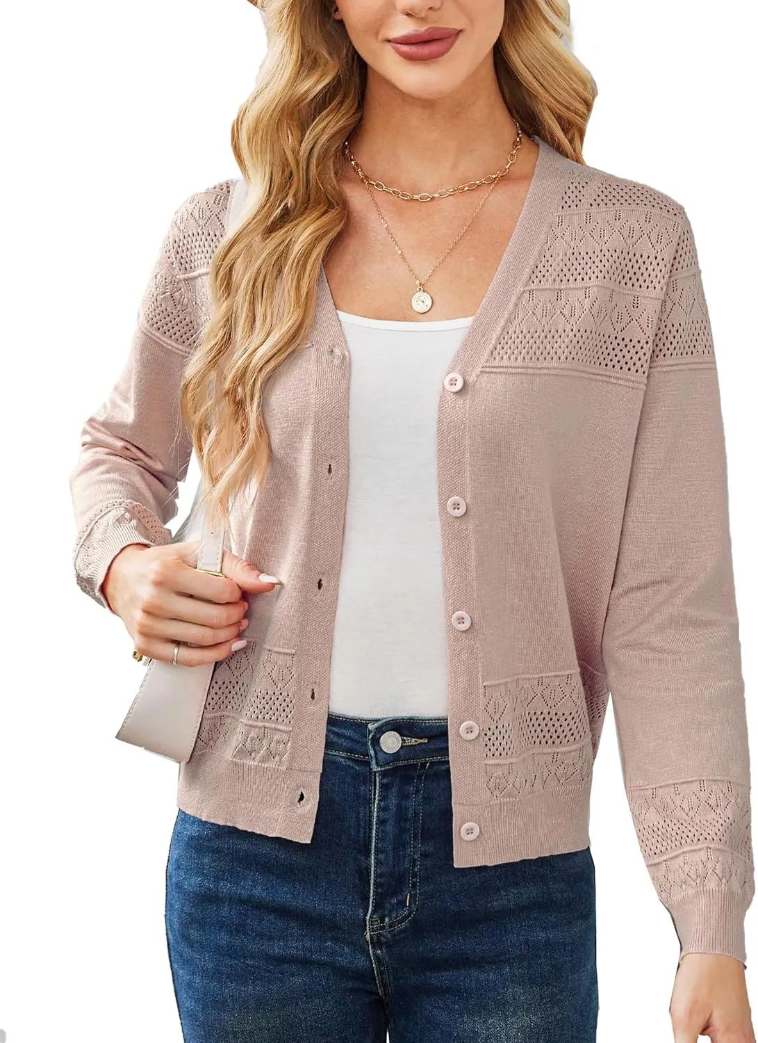 Yekaty Womens 2025 Lightweight Cropped Cardigan Sweaters Button Long Sleeve Shrugs for Dress Open Front Spring Jackets